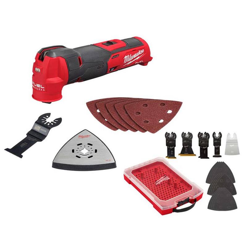 Herramienta múltiple oscilante inalámbrica Milwaukee M12 FUEL 12V de iones de litio (solo herramienta) con kit de hojas de herramienta múltiple oscilante (20 piezas) - 2526-20-49-10-9220