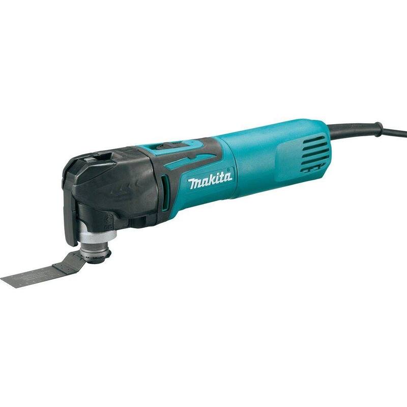Juego de herramientas múltiples oscilante con cable de 3 amperios y velocidad variable de Makita, con hoja, base para lijar, papel de lija, adaptador, estuche duro - TM3010CX1.