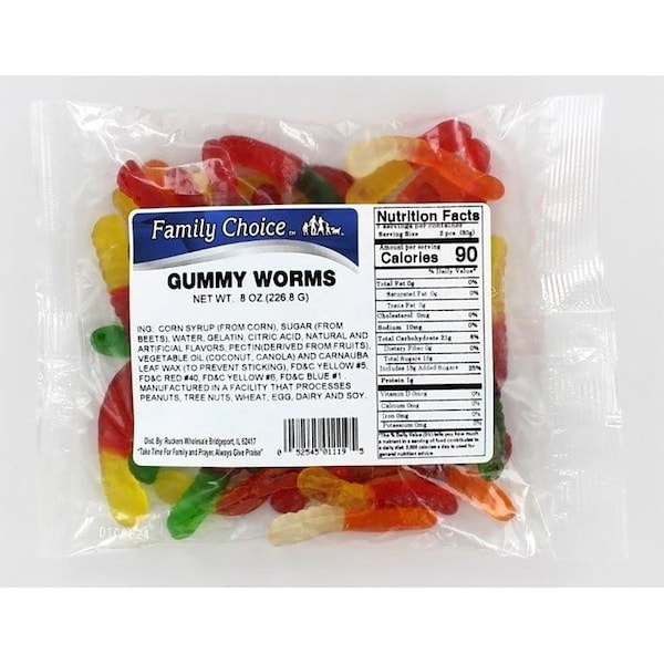 Family Choice Gummy Worm Candy, 8 oz - 1119