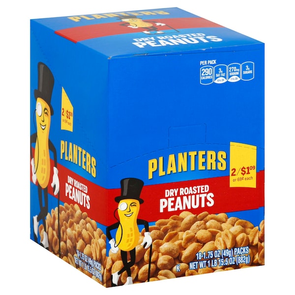 Planters Planters Dry Roasted Peanuts 1.75 oz. Tube, PK108 - 10029000022093