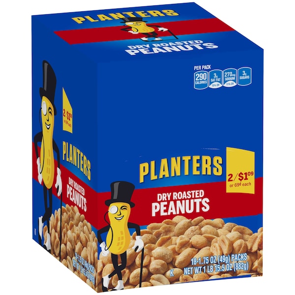Planters Planters Dry Roasted Peanuts 1.75 oz. Tube, PK108 - 10029000022093