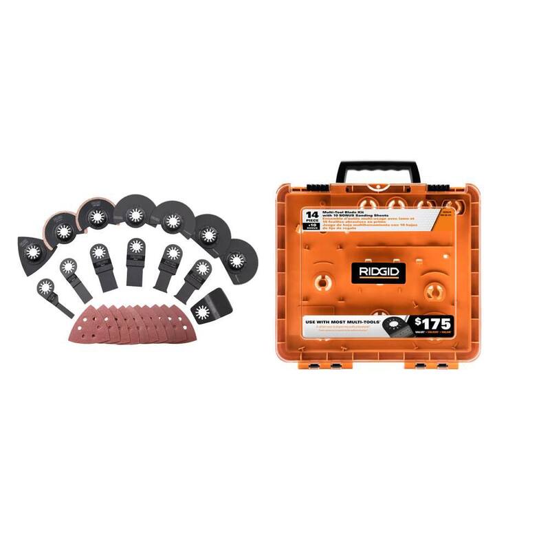 Herramienta múltiple oscilante inalámbrica RIDGID de 18V (solo herramienta) con kit de accesorios de 14 piezas para hojas de herramienta múltiple oscilante - R86241B-AC24J14
