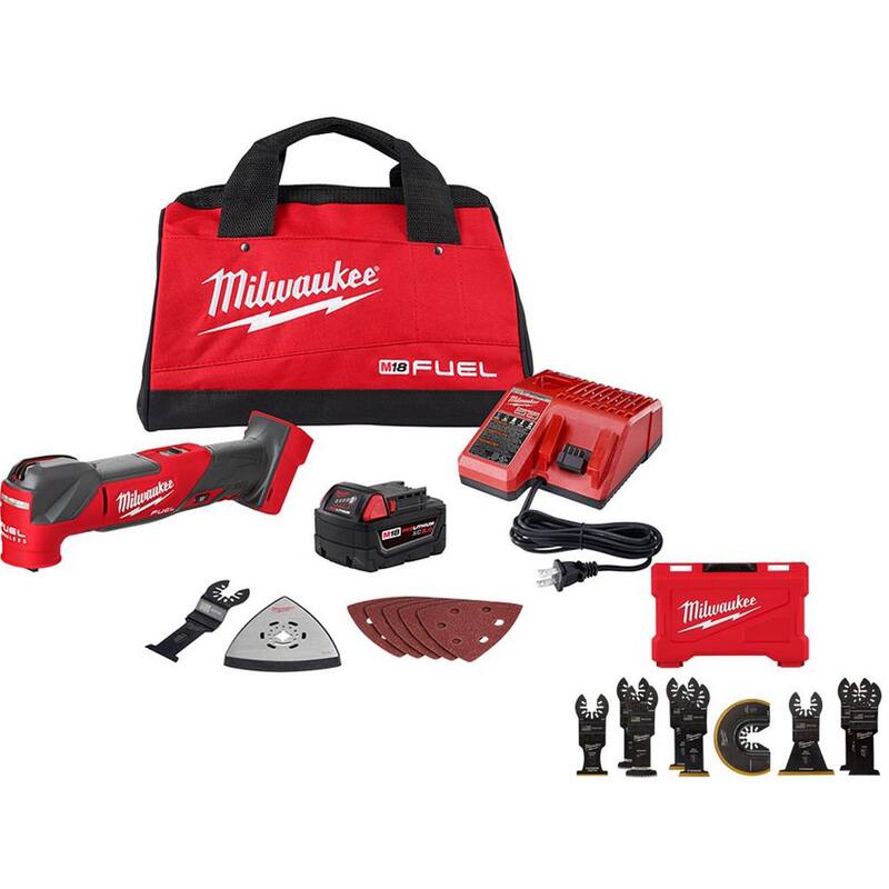 Juego de herramientas múltiples oscilantes inalámbricas con tecnología Milwaukee M18 FUEL 18V de ion de litio sin escobillas y kit de hojas para herramientas múltiples (9 piezas) - 2836-21-49-10-9113.