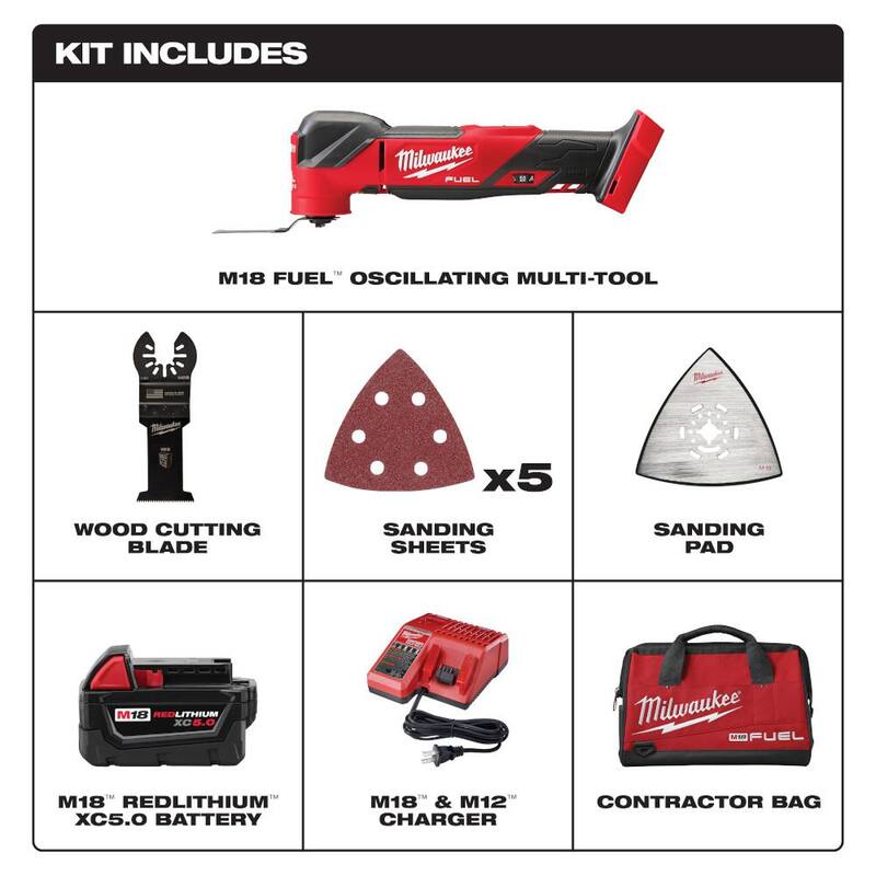 Juego de herramientas múltiples oscilantes inalámbricas con tecnología Milwaukee M18 FUEL 18V de ion de litio sin escobillas y kit de hojas para herramientas múltiples (9 piezas) - 2836-21-49-10-9113.
