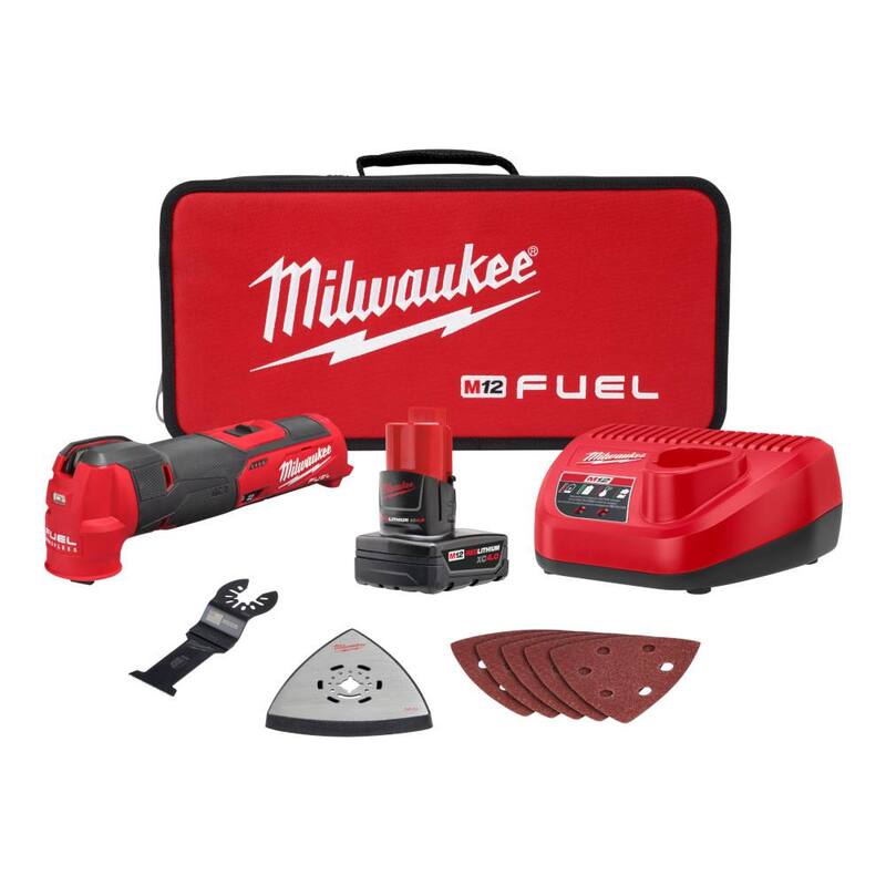Milwaukee M12 FUEL 12V Juego de Herramienta Oscilante Multiuso Inalámbrica de Iones de Litio con Batería de 4.0 Ah, Cargador, Accesorios y Bolsa de Herramientas - 2526-21XC