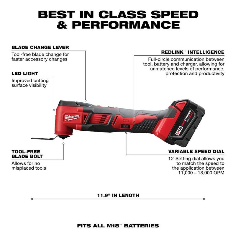 Kit de herramientas múltiples oscilantes inalámbricas Milwaukee M18 18V de iones de litio con una batería de 1.5 Ah y cargador con juego de hojas OMT (8 piezas) - 2626-21-49-10-9208W