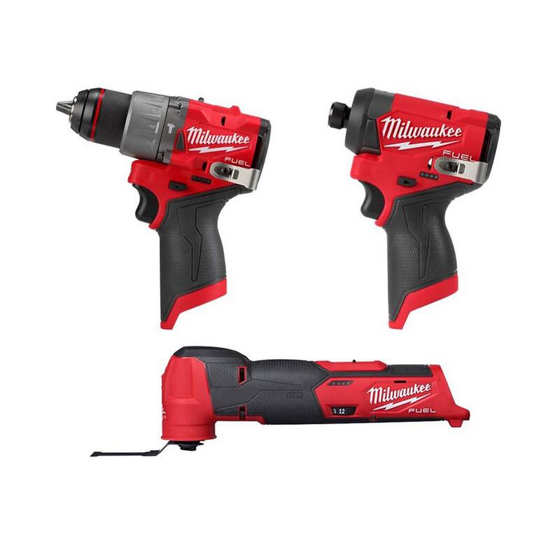 Herramienta múltiple oscilante inalámbrica de 12V de iones de litio Milwaukee M12 FUEL, Taladro percutor de 1/2 pulgadas M12 FUEL y Atornillador de impacto de 1/4 de pulgada M12 FUEL - 2526-20-3404-20-3453-20.