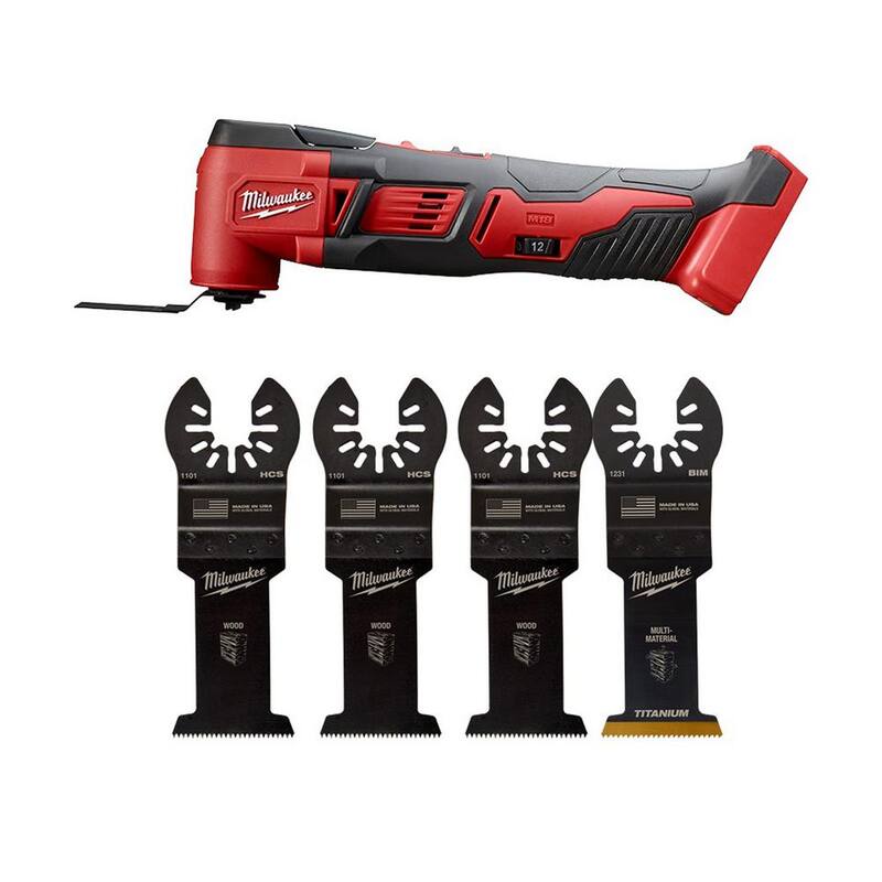 Herramienta oscilante múltiple inalámbrica de iones de litio Milwaukee M18 18V (solo herramienta) con juego de hojas para herramienta múltiple de 1-3/8 pulgadas (4 piezas) - 2626-20-49-25-1103W