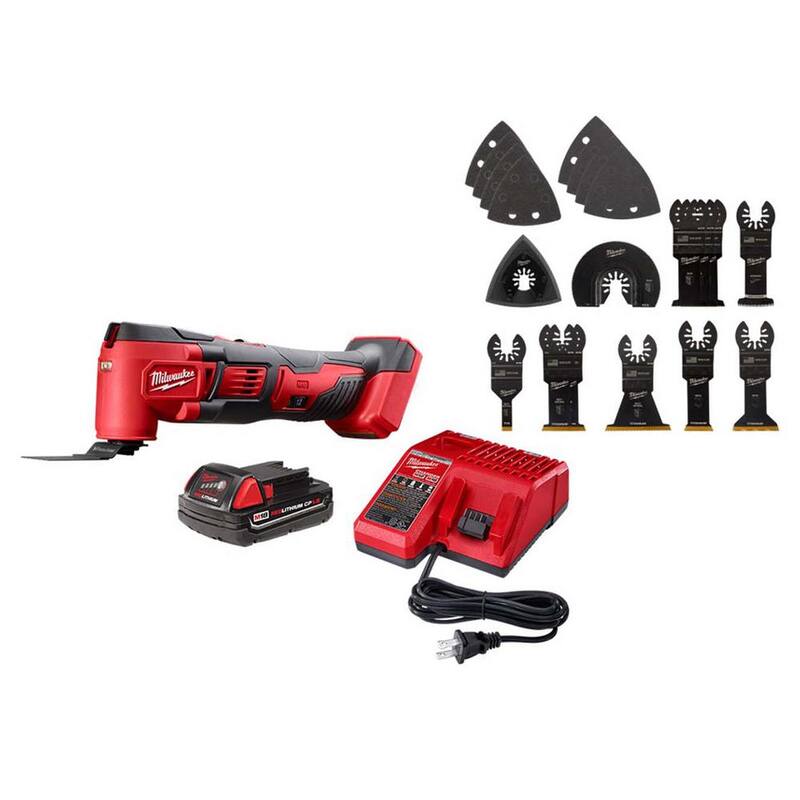 Kit de herramienta múltiple oscilante inalámbrica Milwaukee M18 de 18V con batería de iones de litio y juego de cuchillas para herramienta múltiple oscilante - 2626-21-49-10-9920.