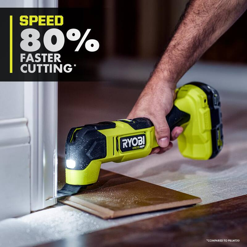 RYOBI ONE+ HP 18V Herramienta oscilante multiusos inalámbrica Brushless (solo herramienta) con juego de 4 piezas de cuchillas de madera para herramienta oscilante multiusos - PBLMT51B-A24401