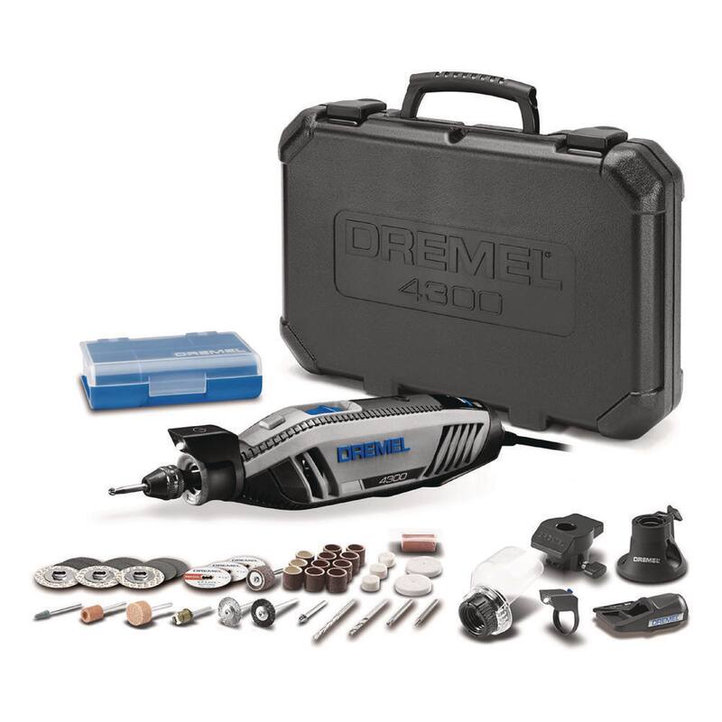 Kit de herramienta rotativa con cable Dremel 4300 Series de 1.8 amperes de velocidad variable con luz montada, 40 accesorios, 5 aditamentos, estuche de transporte - 4300-5/40.