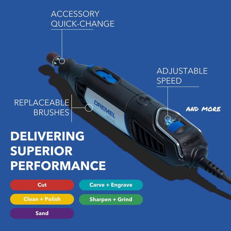 Kit de herramienta rotativa con cable Dremel 4000 de 1.6 amperes y velocidad variable, con 32 accesorios, 2 aditamentos y estuche de transporte - 4000-2/32