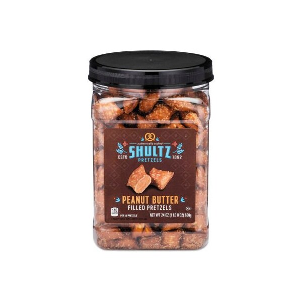 Office Snax. Shultz Pretzels, Peanut Butter, Tub, 24 oz - 3598