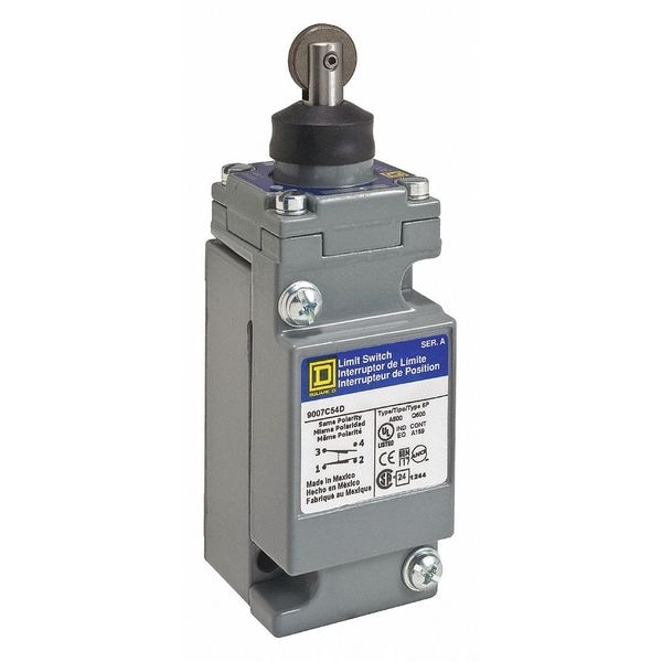 Interruptor de límite de uso rudo Telemecanique Sensors, con émbolo y rodillo, 2NC/2NO, 10A @ 600V AC, Ubicación del actuador: Superior - 9007C62D
