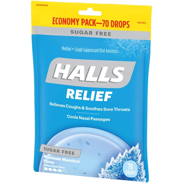 Halls Halls Sugar Free Menthol Lyptus Mountain Cough Drops 70 Count, PK12 - 63790