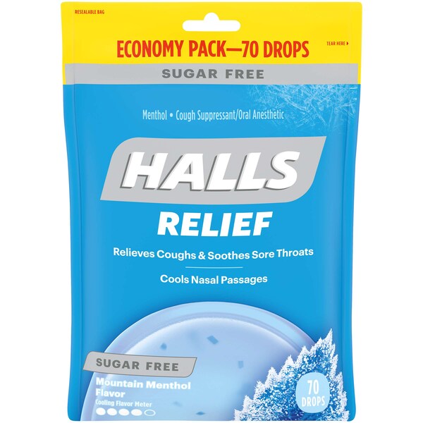 Halls Halls Sugar Free Menthol Lyptus Mountain Cough Drops 70 Count, PK12 - 63790