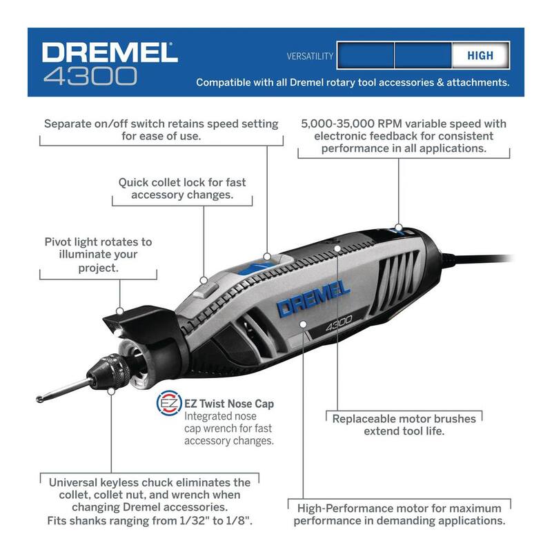 Serie 4300 de Dremel 1.8 Amp Variable Speed Corded Rotary Tool Kit con accesorio de eje flexible para herramienta rotativa - 43005/40+22502.