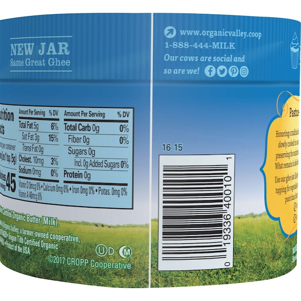 Organic Valley Cropp Cooperative Organic And Non GMO Ghee Butter 7.5 oz., PK12 - 35207016