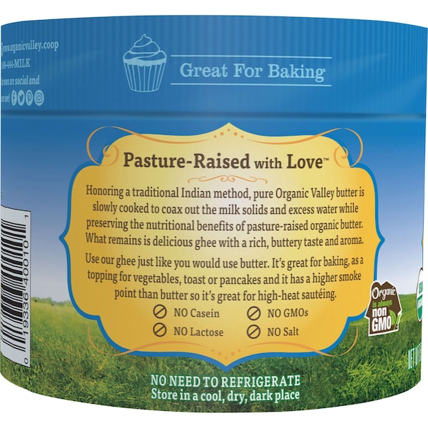 Organic Valley Cropp Cooperative Organic And Non GMO Ghee Butter 7.5 oz., PK12 - 35207016