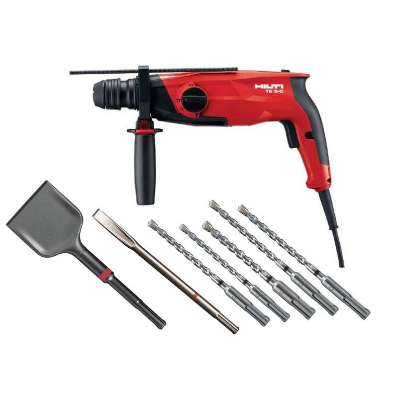 Juego de taladro rotativo Hilti de 120 volts SDS Plus con cincel, rascador y 5 brocas de martillo - 3553168