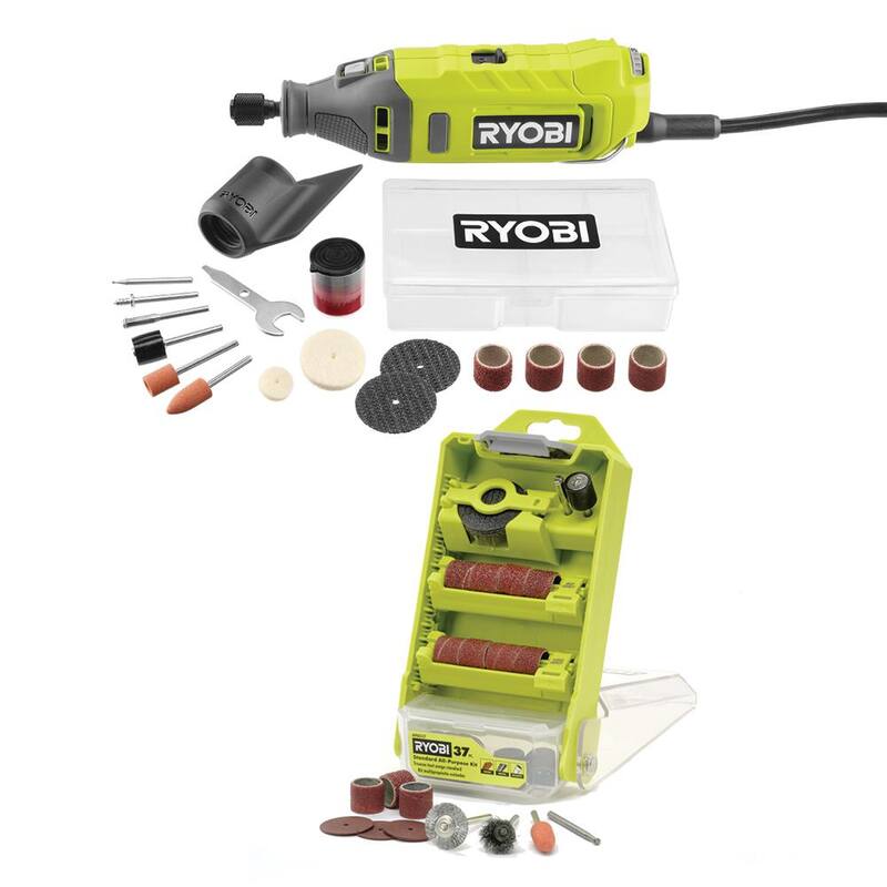 Herramienta rotativa con cable de 1.2 amperes de RYOBI con kit de 37 piezas para todo tipo de trabajos (para madera, metal y plástico) - RRT100-A90AS37