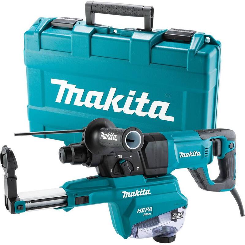 Martillo rotativo Makita de 1 pulgada SDS-PLUS AVT, con extractor de polvo HEPA, 3 modos, velocidad variable, estuche (mango en forma de D) - HR2663