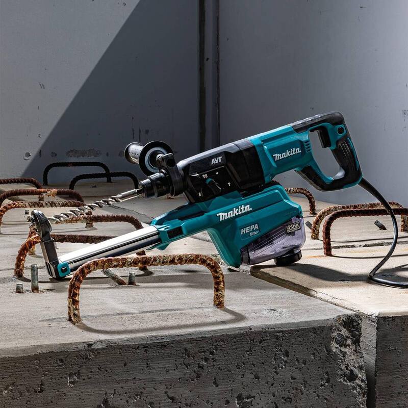 Martillo rotativo Makita de 1 pulgada SDS-PLUS AVT, con extractor de polvo HEPA, 3 modos, velocidad variable, estuche (mango en forma de D) - HR2663