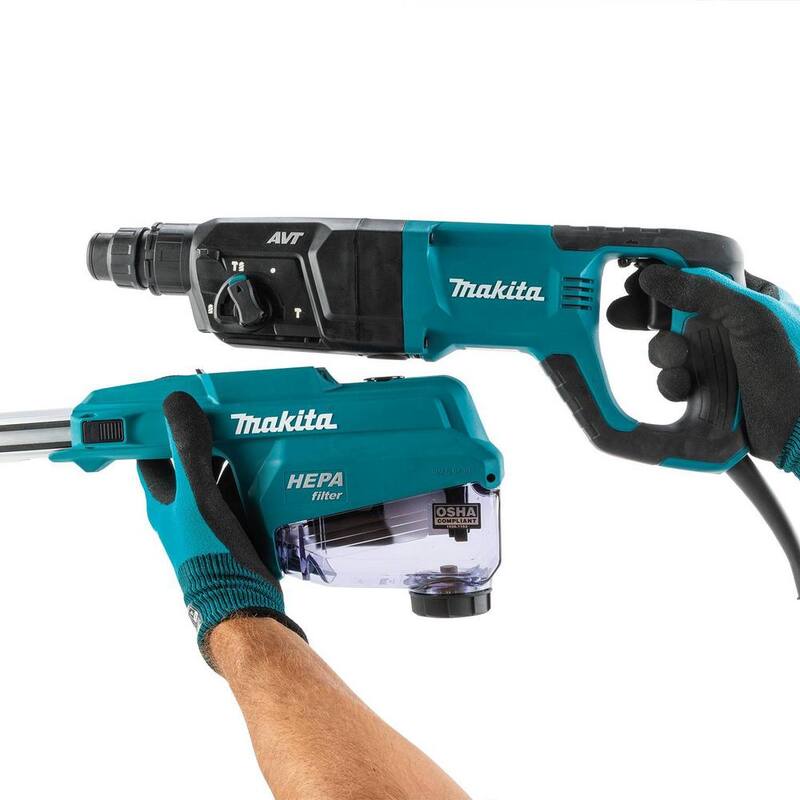 Martillo rotativo Makita de 1 pulgada SDS-PLUS AVT, con extractor de polvo HEPA, 3 modos, velocidad variable, estuche (mango en forma de D) - HR2663