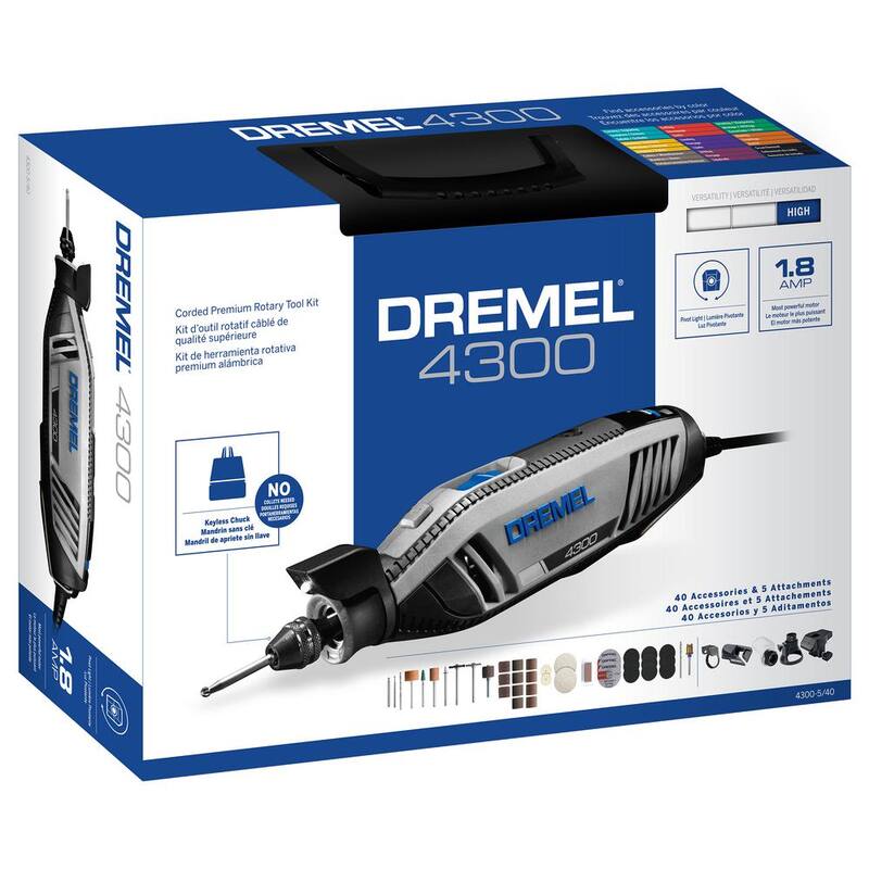 Kit de herramienta rotativa con cable Dremel 4300 Series 1.8 Amp de velocidad variable con accesorios de lijado y molienda EZ Lock de 18 piezas - 4300540+EZ72701