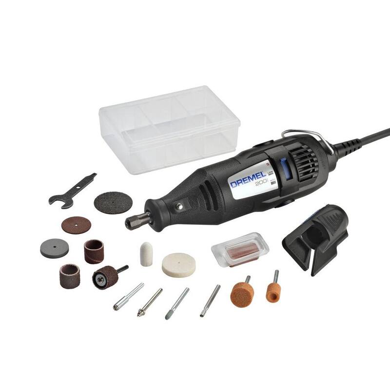 Serie 200 de Dremel 1.15A Kit de herramienta rotativa con cable de doble velocidad con 15 accesorios, 1 accesorio + 31 piezas de kit de accesorios para lijado y molienda rotativa - 200-1/25+727-01