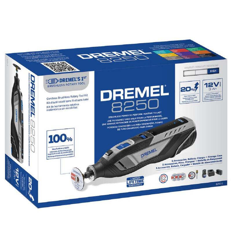 Juego de herramienta rotativa inalámbrica Dremel 8250 12V de ion de litio sin escobillas con 5 accesorios y estuche de transporte - 8250-5