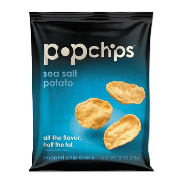 Popchips Potato Chips, Sea Salt Flavor, .8 oz Bag, PK24 - 71100