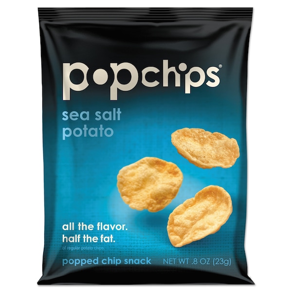 Popchips Potato Chips, Sea Salt Flavor, .8 oz Bag, PK24 - 71100