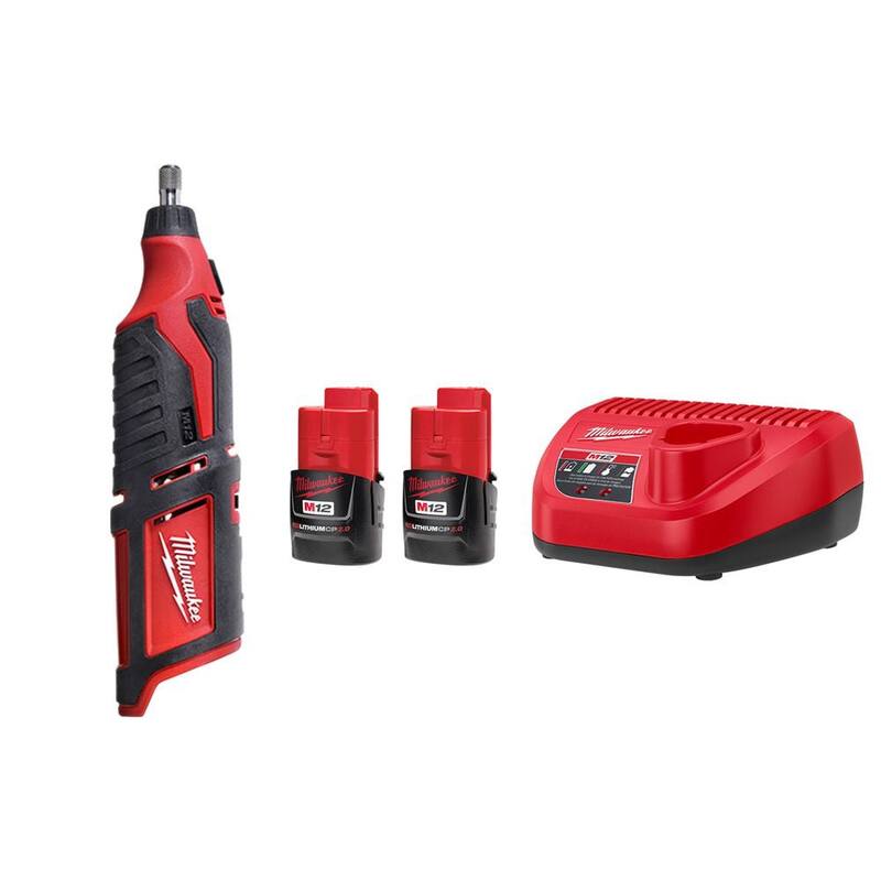 Herramienta rotativa inalámbrica Milwaukee M12 12V de iones de litio con batería compacta M12 de 2.0 Ah (paquete de 2) kit inicial y cargador - 2460-20-48-59-2420P