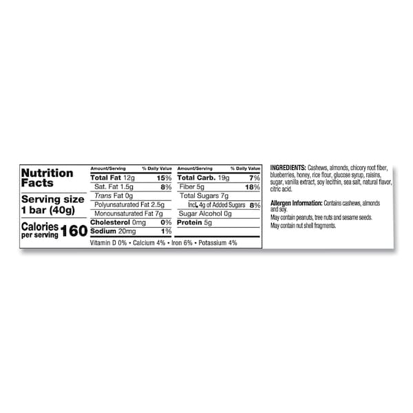 Kind Fruit and Nut Bars, Blueberry Vanilla and Cashew, 1.4 oz Bar, PK12 - 18039