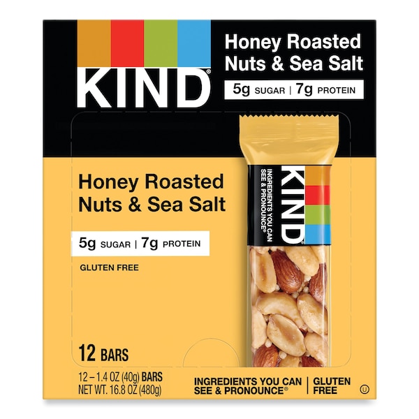 Kind Nuts and Spices Bar, Honey Roasted Nuts/Sea Salt, 1.4 oz Bar, PK12 - 19990