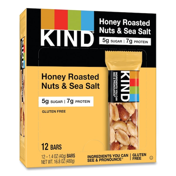 Kind Nuts and Spices Bar, Honey Roasted Nuts/Sea Salt, 1.4 oz Bar, PK12 - 19990