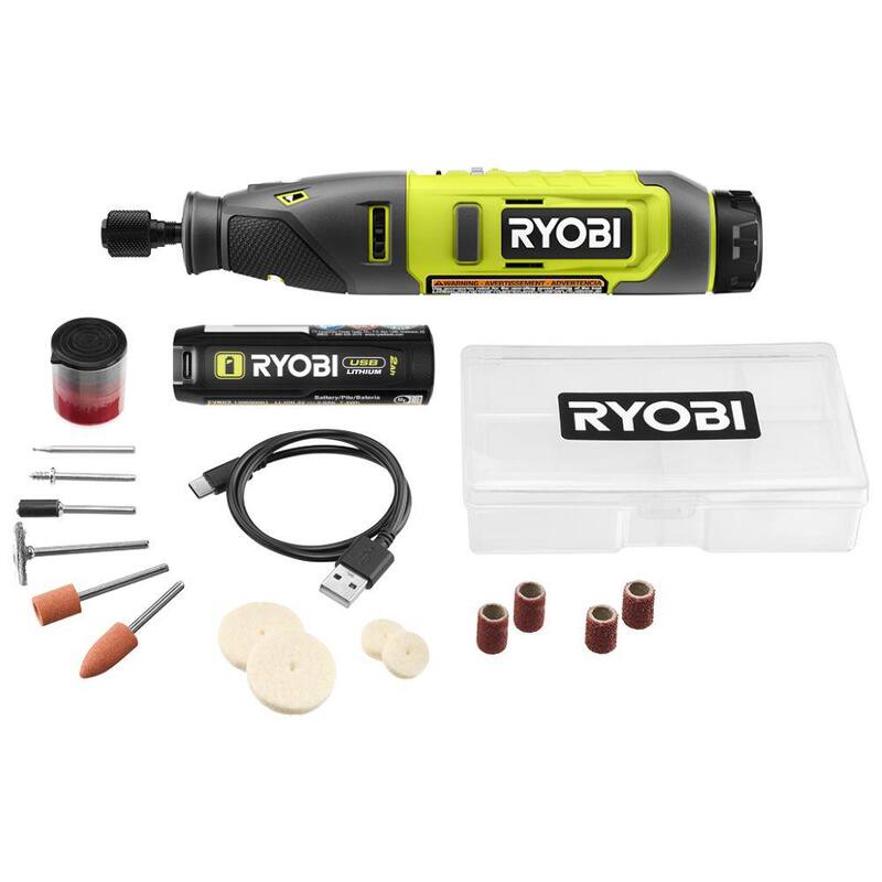 Kit de herramientas rotativas RYOBI USB con batería de litio de 2.0 Ah y cable de carga - FVM51K.