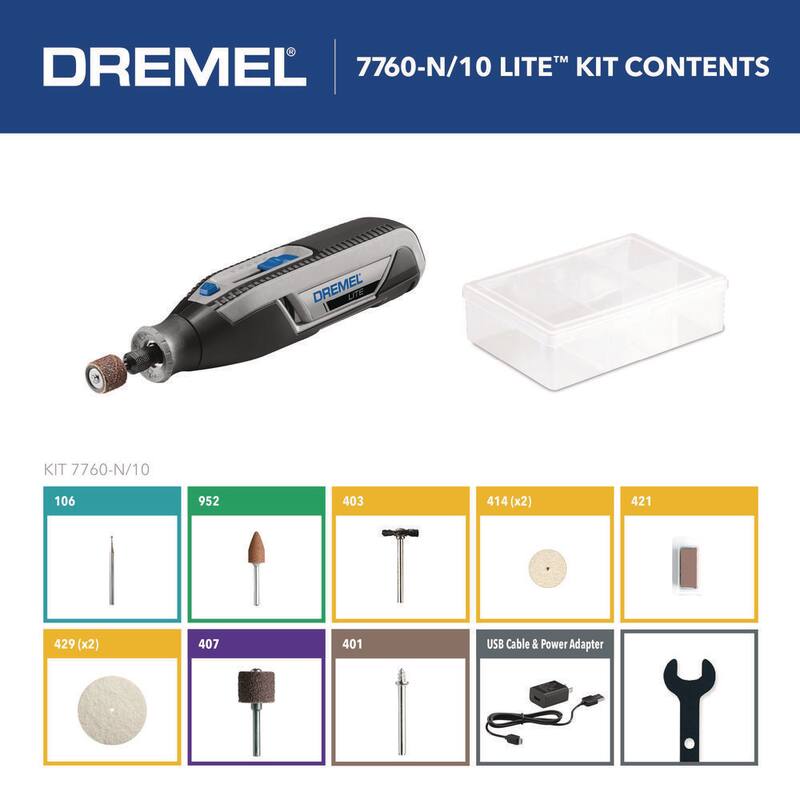 Dremel Lite 7760 4V Juego de Herramientas Rotativas Inalámbricas de Iones de Litio de Velocidad Variable con 10 Accesorios - 7760-N/10