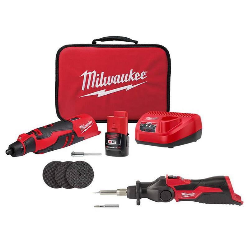 Juego de Herramientas Rotativas Inalámbricas con Batería de Iones de Litio de 12V Milwaukee M12 y Soldadora Inalámbrica de Iones de Litio de 12V M12 - 2525-21-2488-20