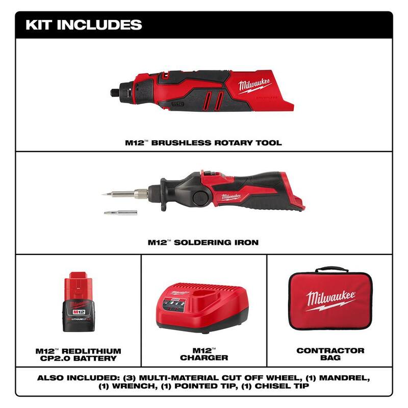 Juego de Herramientas Rotativas Inalámbricas con Batería de Iones de Litio de 12V Milwaukee M12 y Soldadora Inalámbrica de Iones de Litio de 12V M12 - 2525-21-2488-20