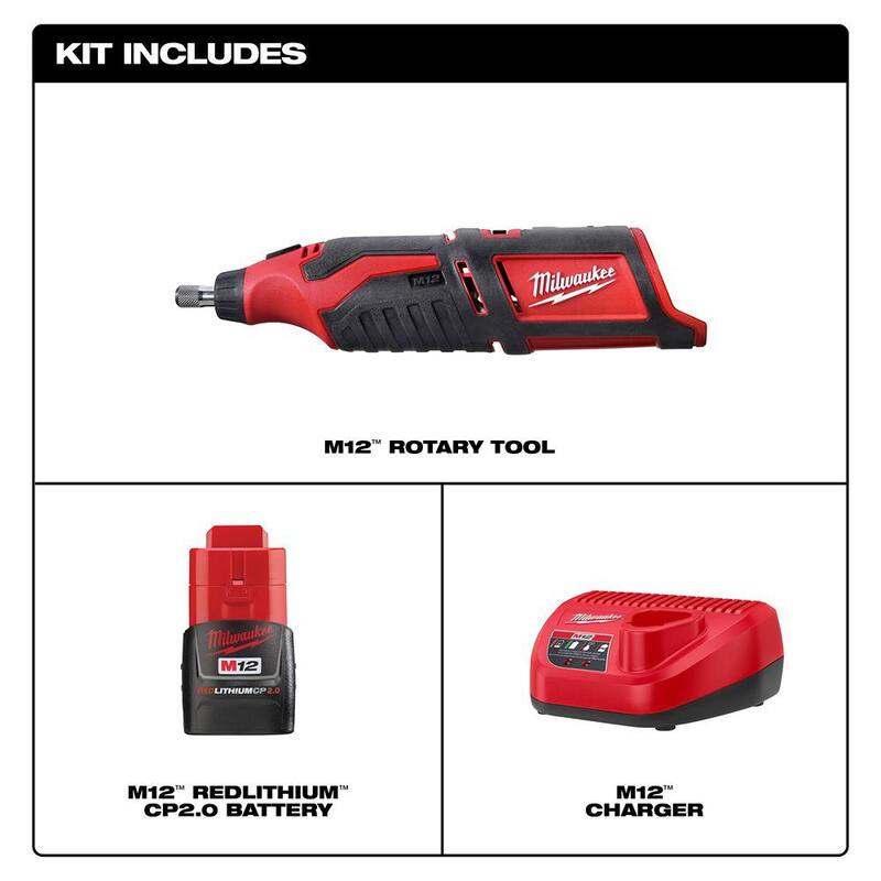 Herramienta rotativa inalámbrica Milwaukee M12 12V Ion de Litio con paquete de batería compacta de 2.0Ah y kit de inicio de cargador - 2460-20-48-59-2420