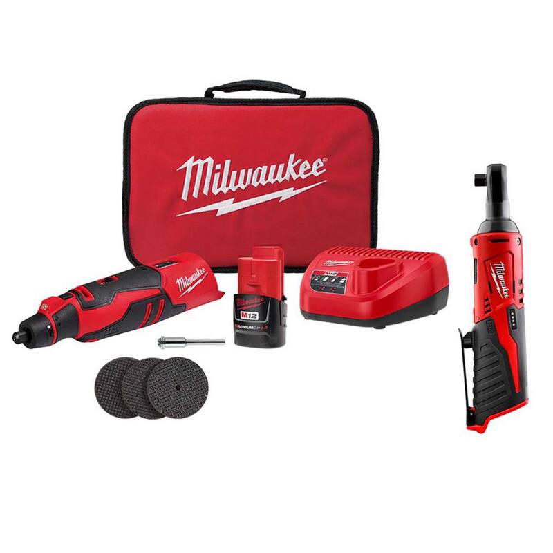 Kit de herramientas rotativas inalámbricas sin escobillas Milwaukee M12 12V de iones de litio con trinquete inalámbrico M12 12V de iones de litio de 3/8 pulgadas - 2525-21-2457-20