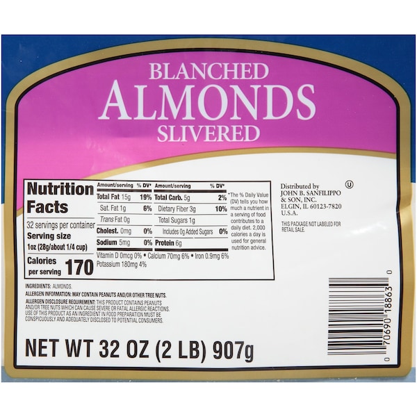 Fisher Fisher Blanched Slivered Almonds 32 oz., PK3 - 18863A
