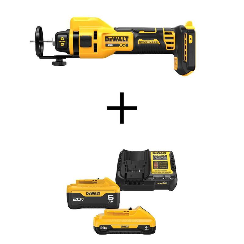 Herramienta inalámbrica DEWALT 20V XR de corte de yeso con batería de iones de litio y kit inicial de 6.0 Ah y 4.0 Ah - DCE555BWCB2460C