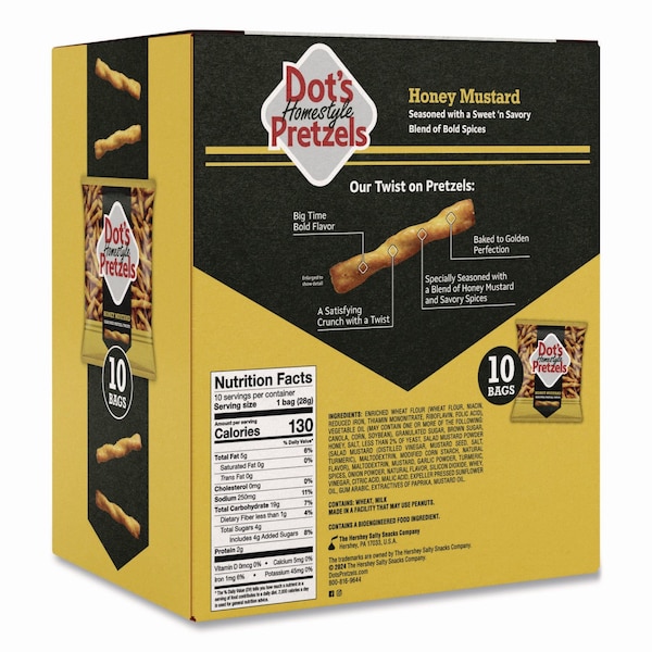 Dots Pretzels Honey Mustard Pretzels, 1 oz Bag, 10PK - DDP71948