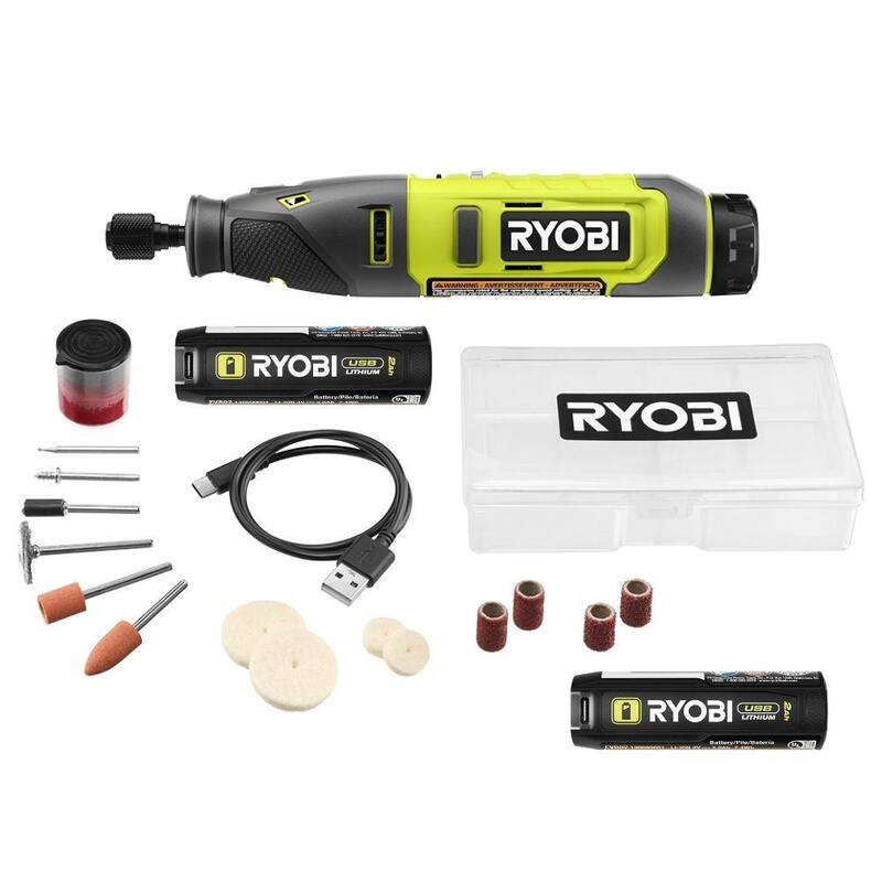 Juego de herramientas rotativas RYOBI USB con batería recargable de litio USB de 2.0 Ah - FVM51K-FVB02