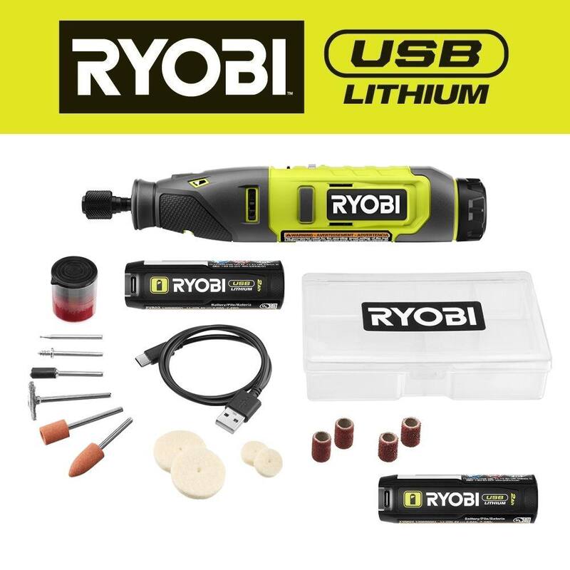 Juego de herramientas rotativas RYOBI USB con batería recargable de litio USB de 2.0 Ah - FVM51K-FVB02