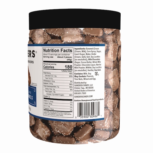 Sanders Small Batch Wonders Milk Chocolate Sea Salt Caramels, 18 oz Tub - MRY30986