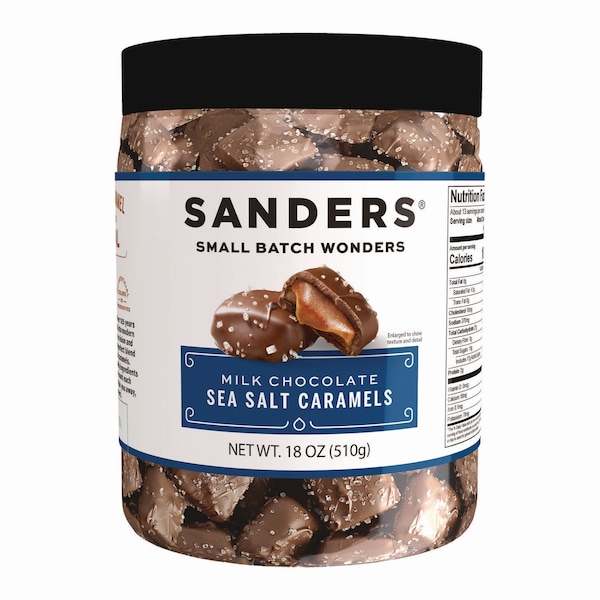 Sanders Small Batch Wonders Milk Chocolate Sea Salt Caramels, 18 oz Tub - MRY30986